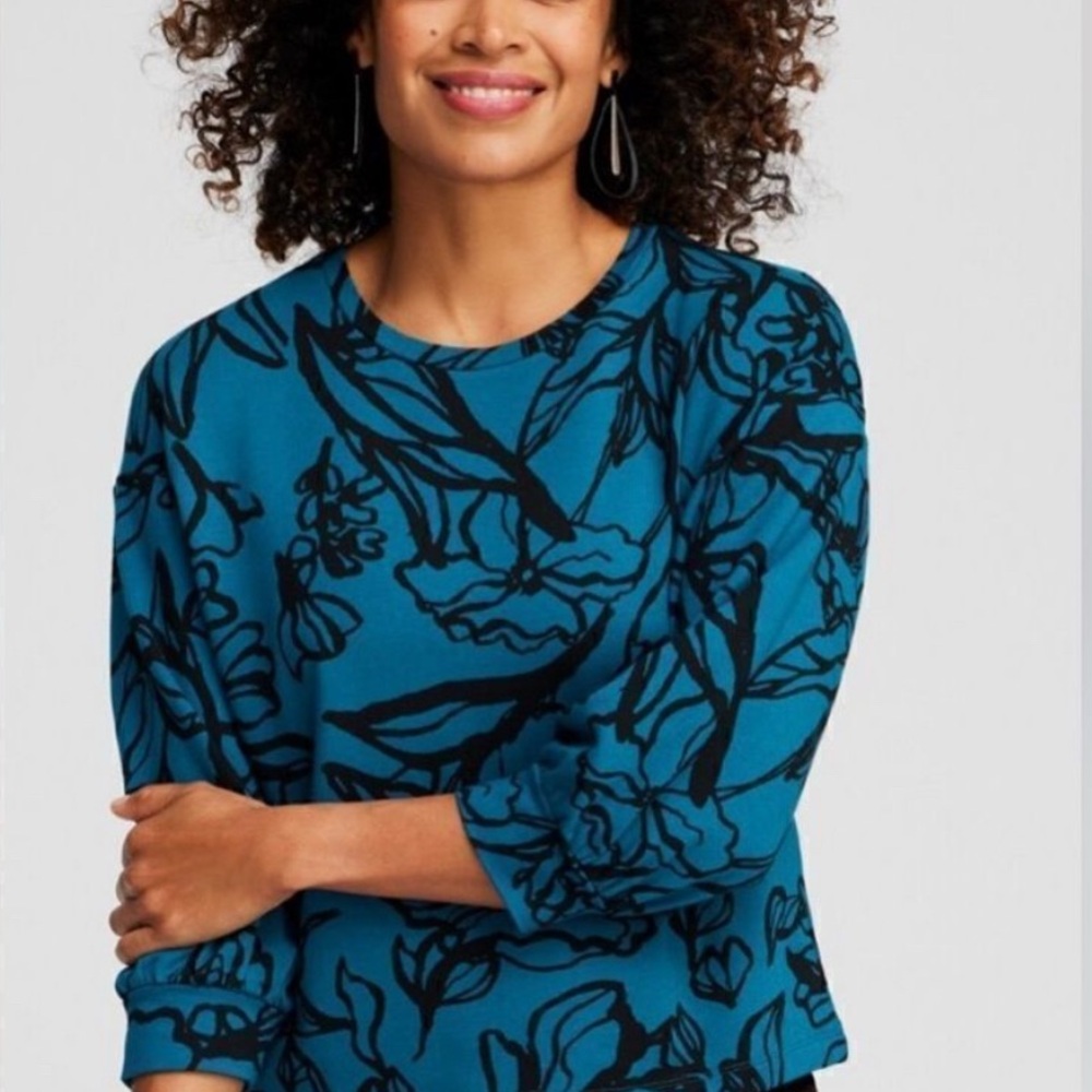 Chico’s Teal Floral Sweatshirt size large